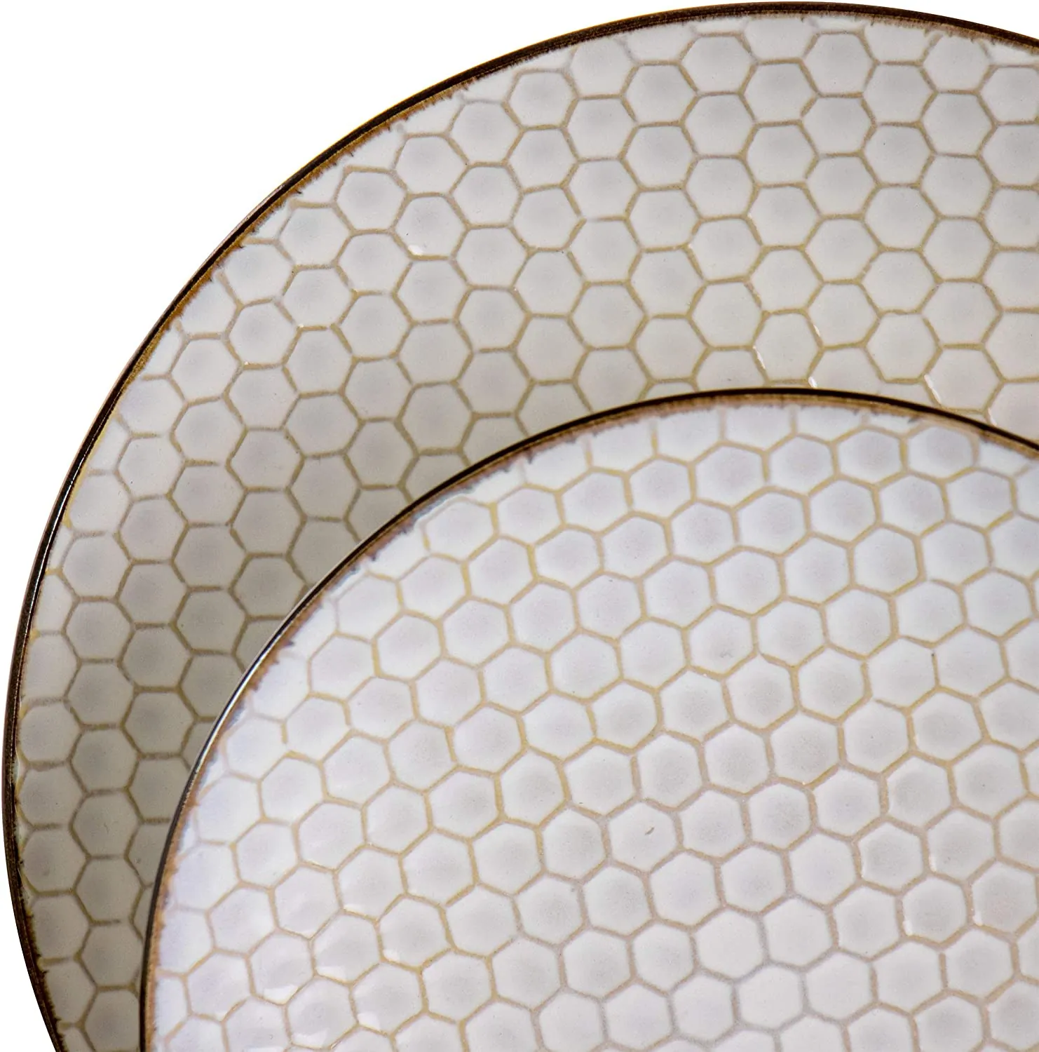 Elama EL-HONEYIVORY Geometric Embossed Stoneware Honeycomb Pattern Tab