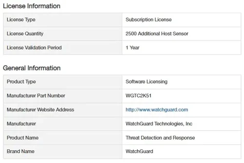 WGTC2K51 | Watchguard TDR 2500 Host Sensor Add-On - 1 Year