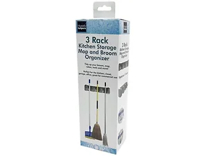 GE845 | Bulk Buys Compact 3-Rack Broom and Mop Organizer