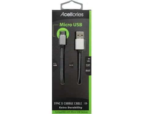 AB378 | Bulk Buys Acellories 6-Foot White Micro USB Cable