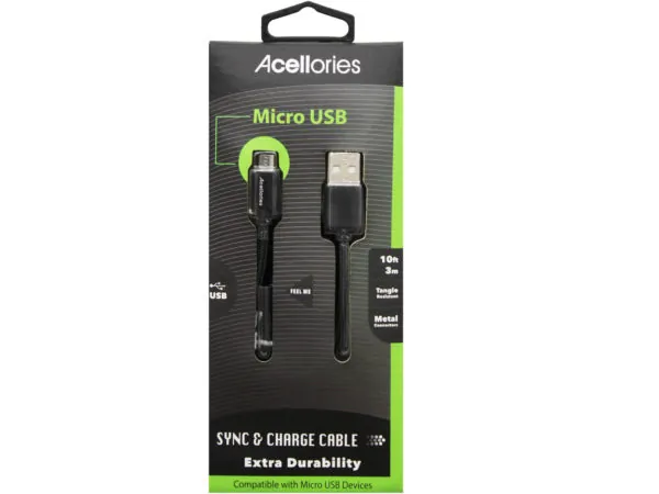 Bulk AB392 Acellories 10 Foot Micro Usb Cable In Black