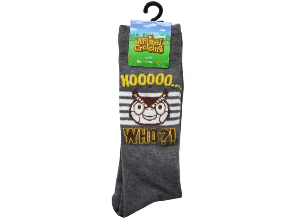 Bulk AB288 1 Pack Animal Crossing Hoo Who Grey Mens Crew Socks In Size