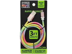 AB448 | Bulk Buys 3 Foot Rainbow Micro USB Cable - Colorful
