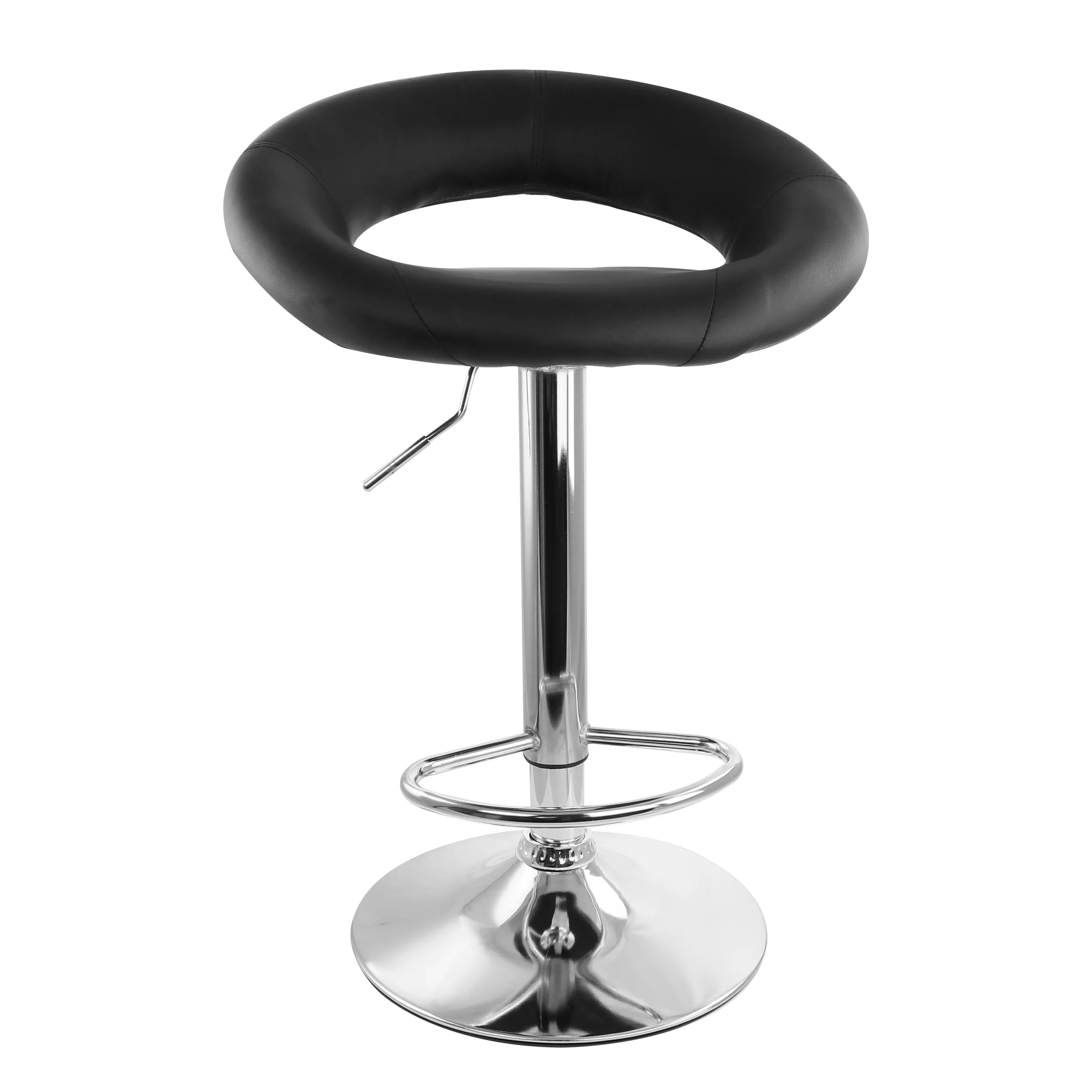 Elama ELM-703-BLK 2 Piece Retro Adjustable Faux Leather Bar Stool In B