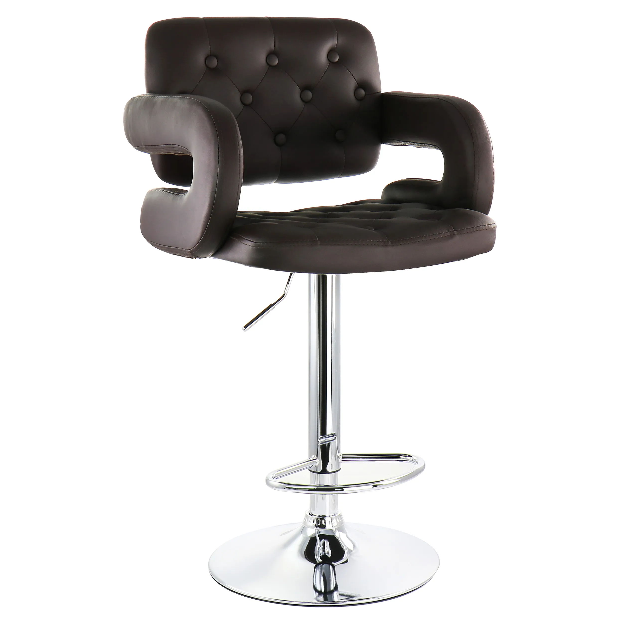 Elama ELM-749-BRN Stylish Brown Faux Leather Bar Stool With Chrome Bas