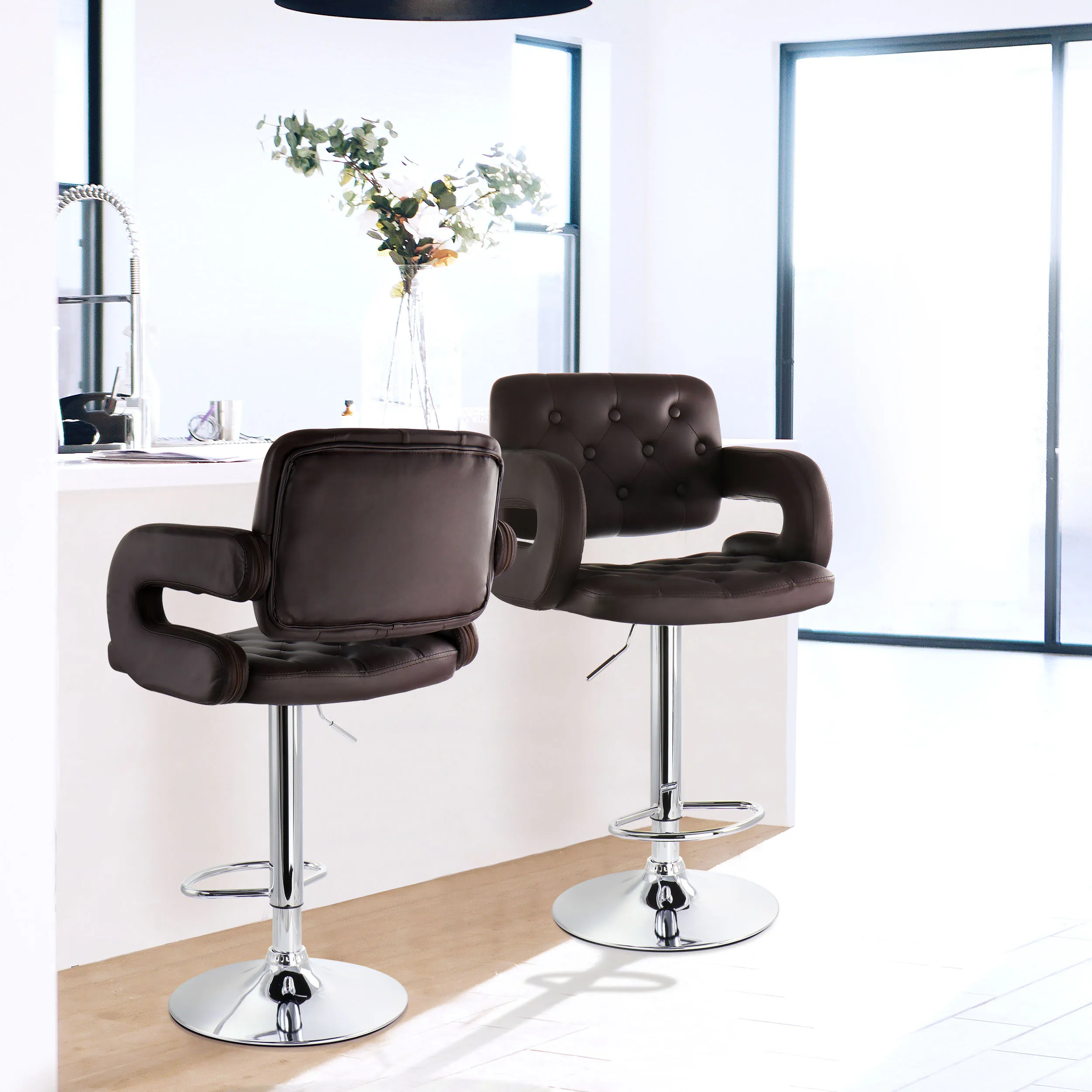 Elama ELM-749-BRN Stylish Brown Faux Leather Bar Stool With Chrome Bas