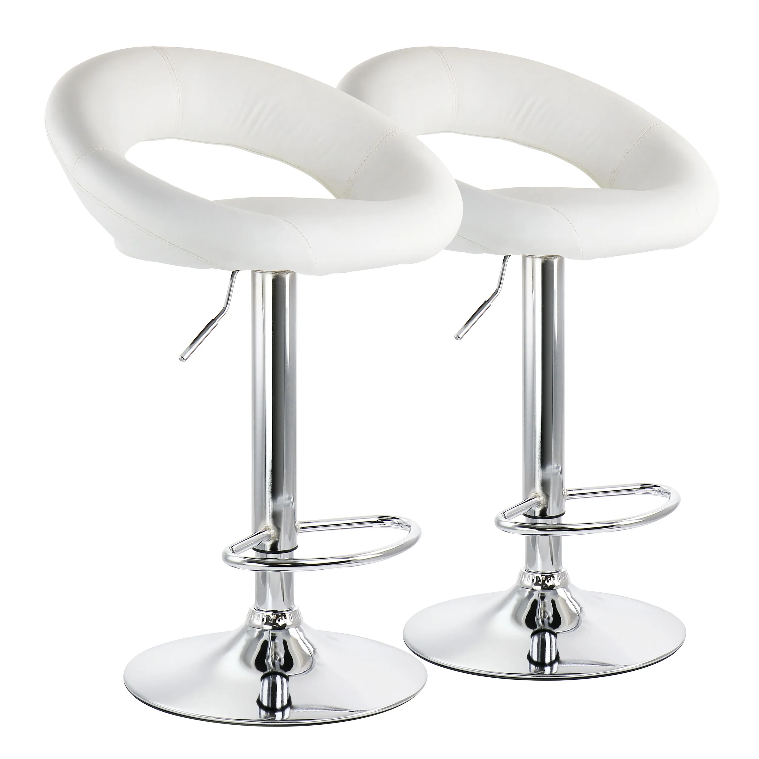 Elama ELM-703-WHT Retro Adjustable Faux Leather Bar Stools - 2 Piece S