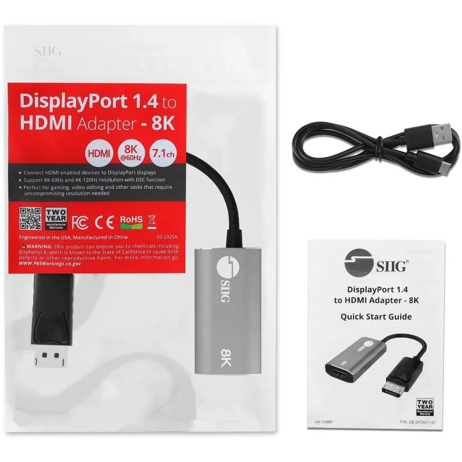 Siig CB-DP2611-S1 8k Displayport 1.4 To Hdmi Adapter