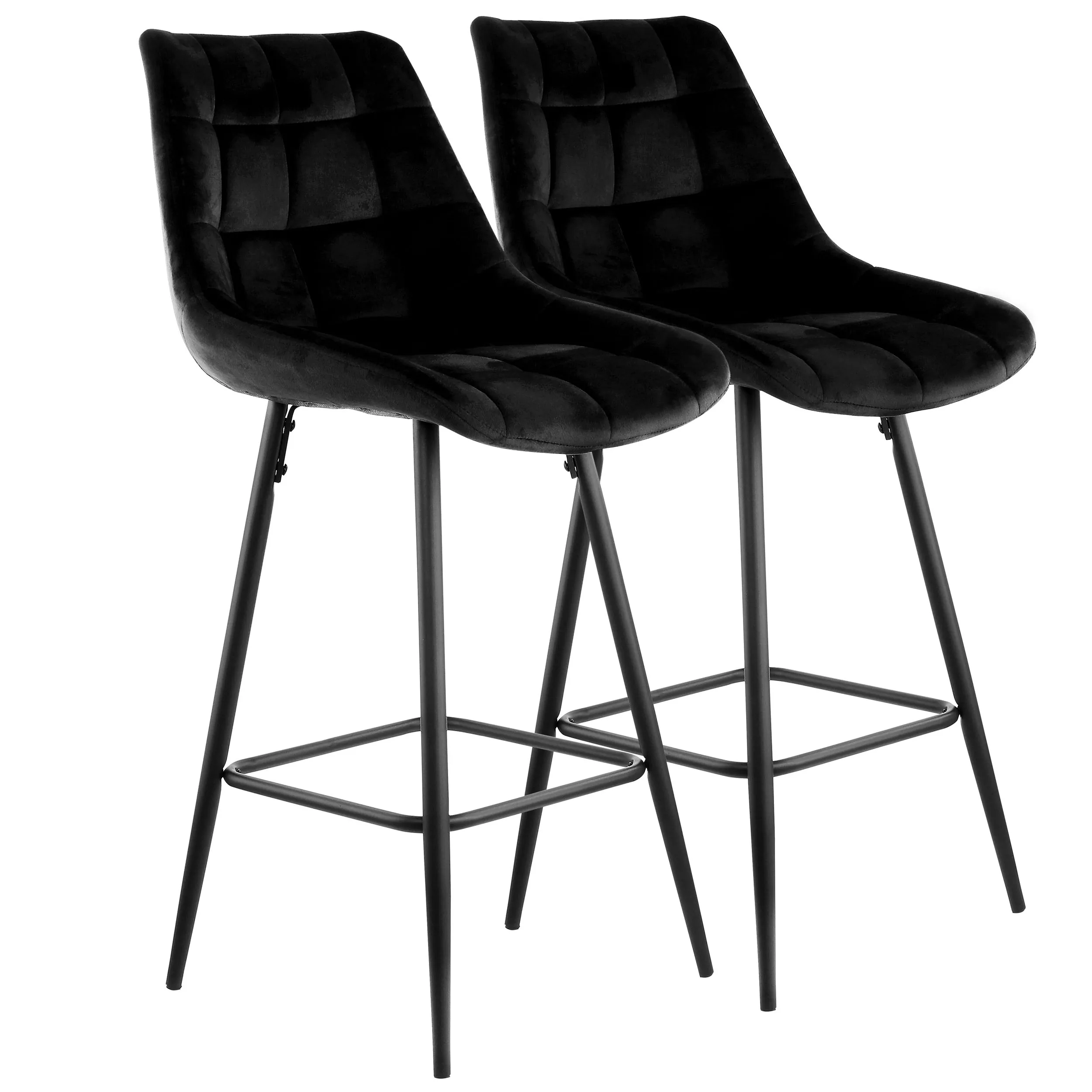 Elama ELM-222-BLK 2 Piece Velvet Tufted Bar Chair Set In Black