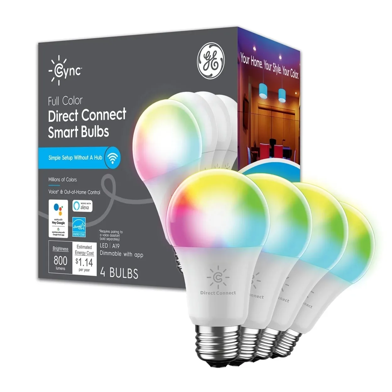 Savant 93128983 Cync 4-pack Wifi Color Smart Bulbs For Home Lighting