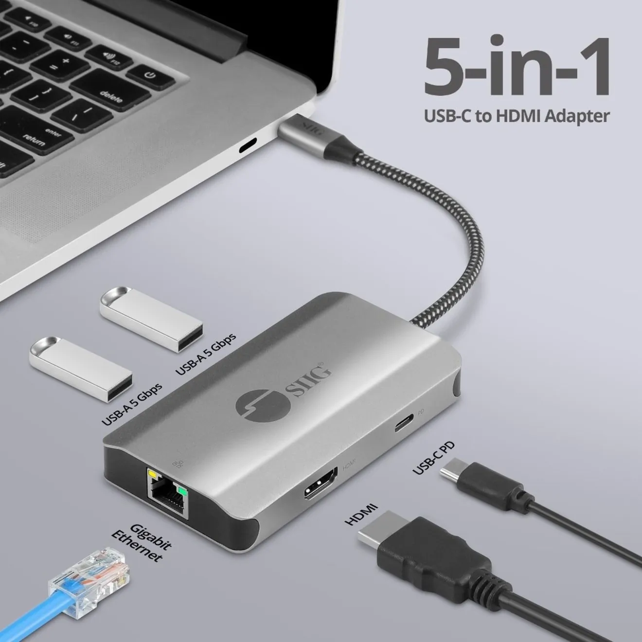 Siig JU-H30L11-S1 Usb-c To Hdmi Hub With Ethernet Adapter