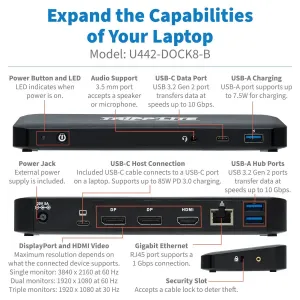 Tripp U442-DOCK8-B Usb-c Dock, Triple Display - 4k 60 Hz Hdmidisplaypo