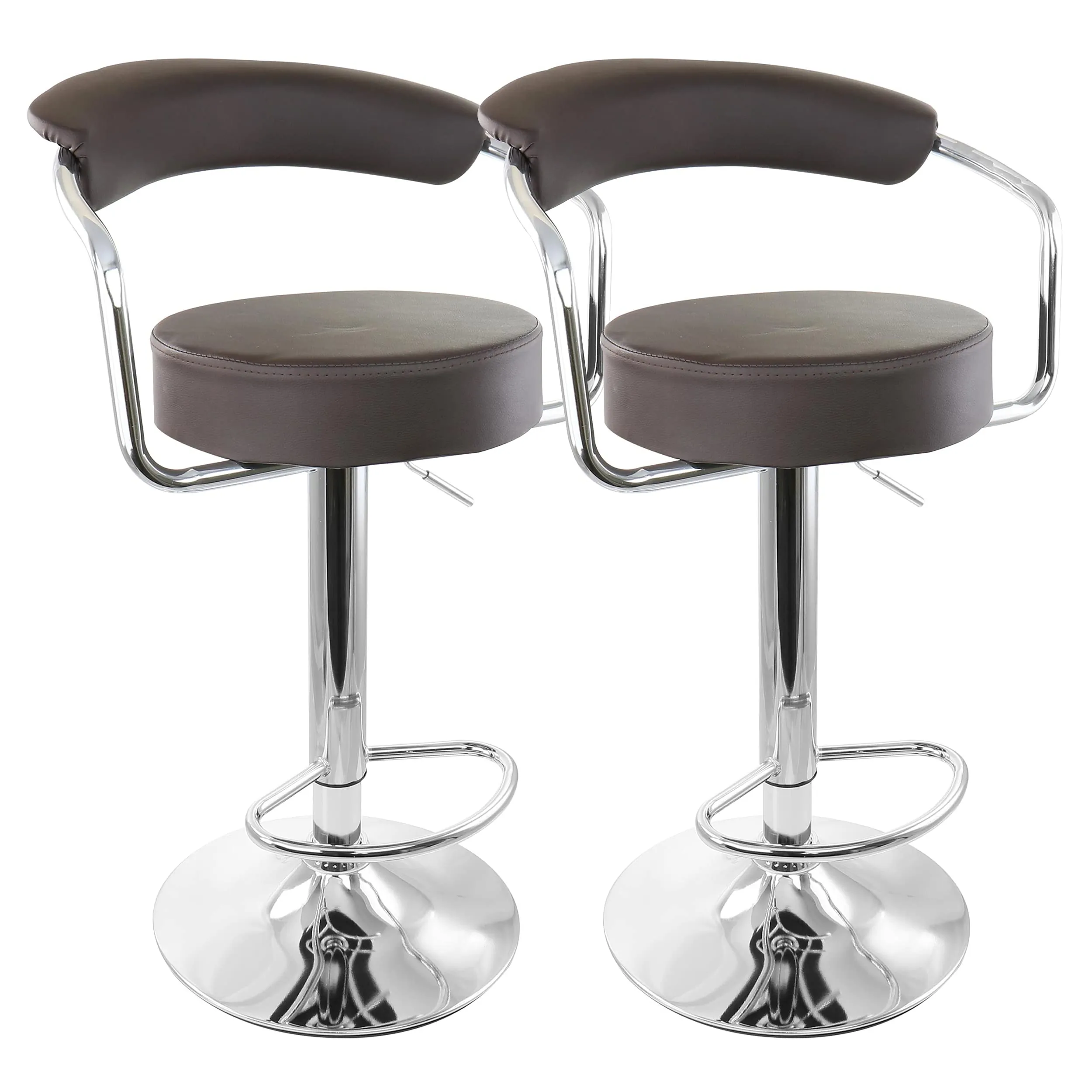 Elama ELM-709-BRN 2 Piece Faux Leather Retro Adjustable Bar Stool In B