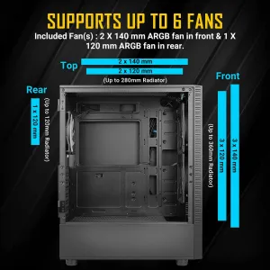 Antec NX410 Mid Tower Argb Gaming Case With Tempered Glass