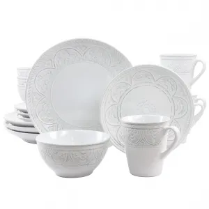 Gibson 114441.16 Elite Juneau 16 Piece Stoneware Dinnerware Set In Whi