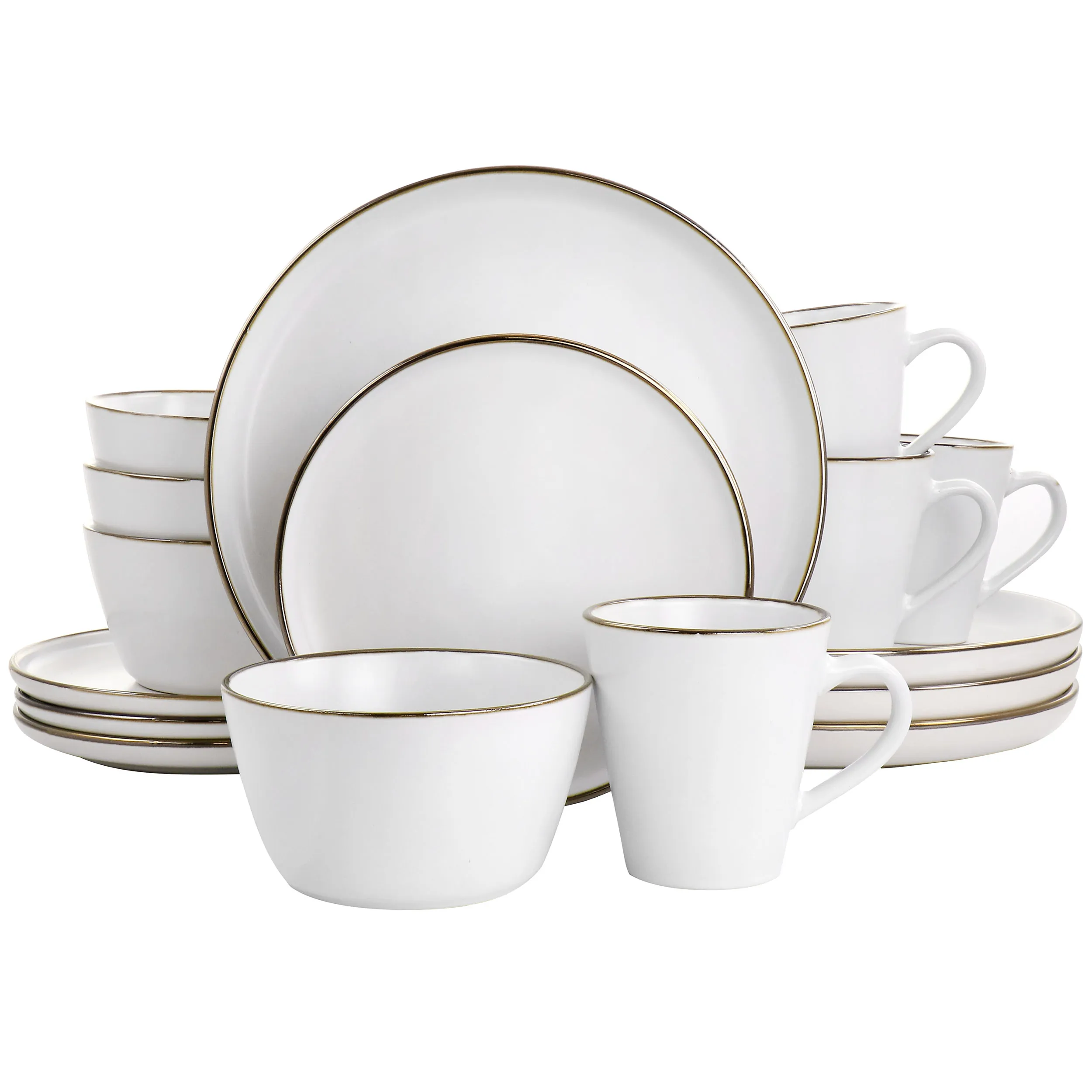 Elama ELM-ARTHUR16 Arthur 16-piece Matte White Dinnerware Set With Gol