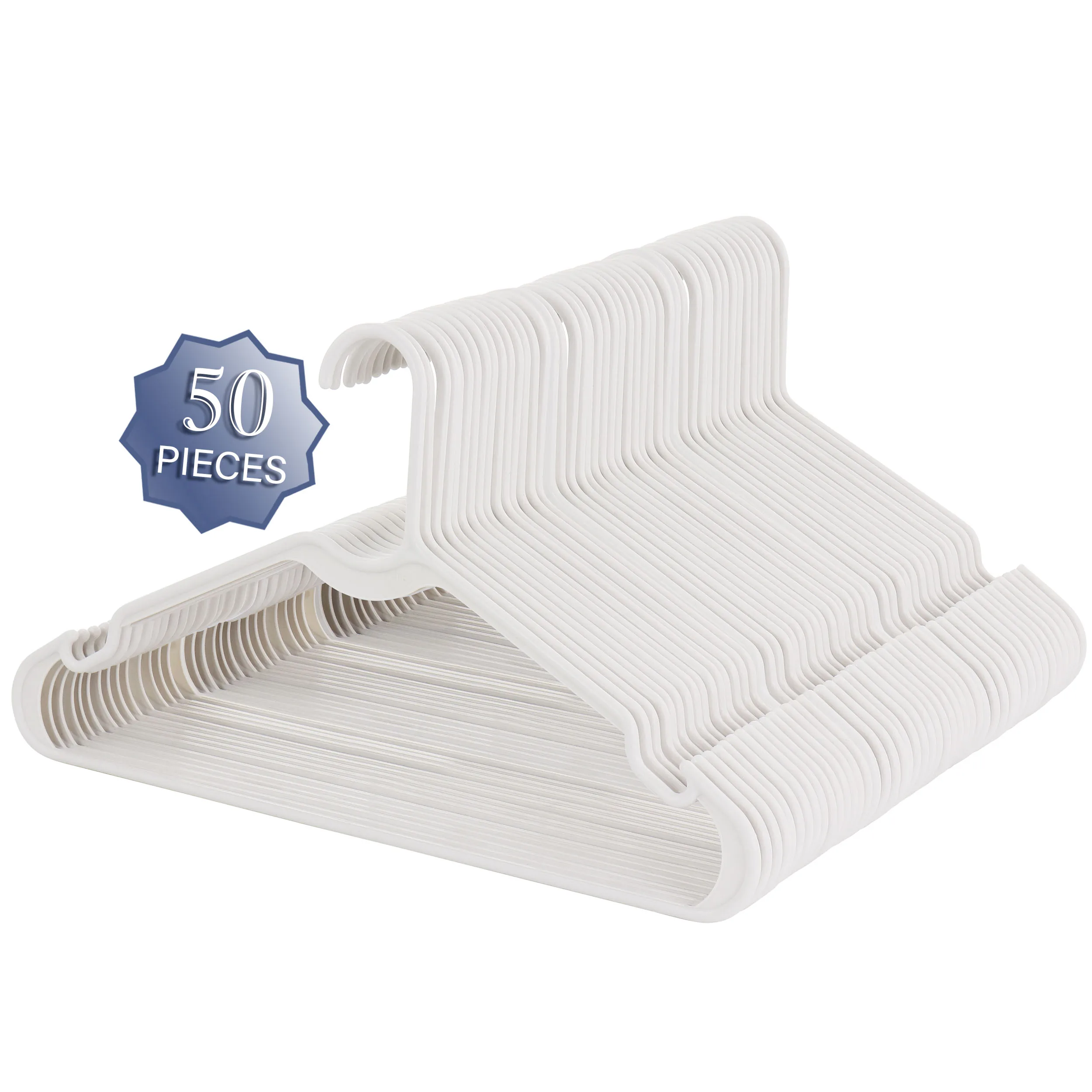 Elama ELH-009-WHITE 50 Pack Slim Plastic Hangers With Notched Shoulder