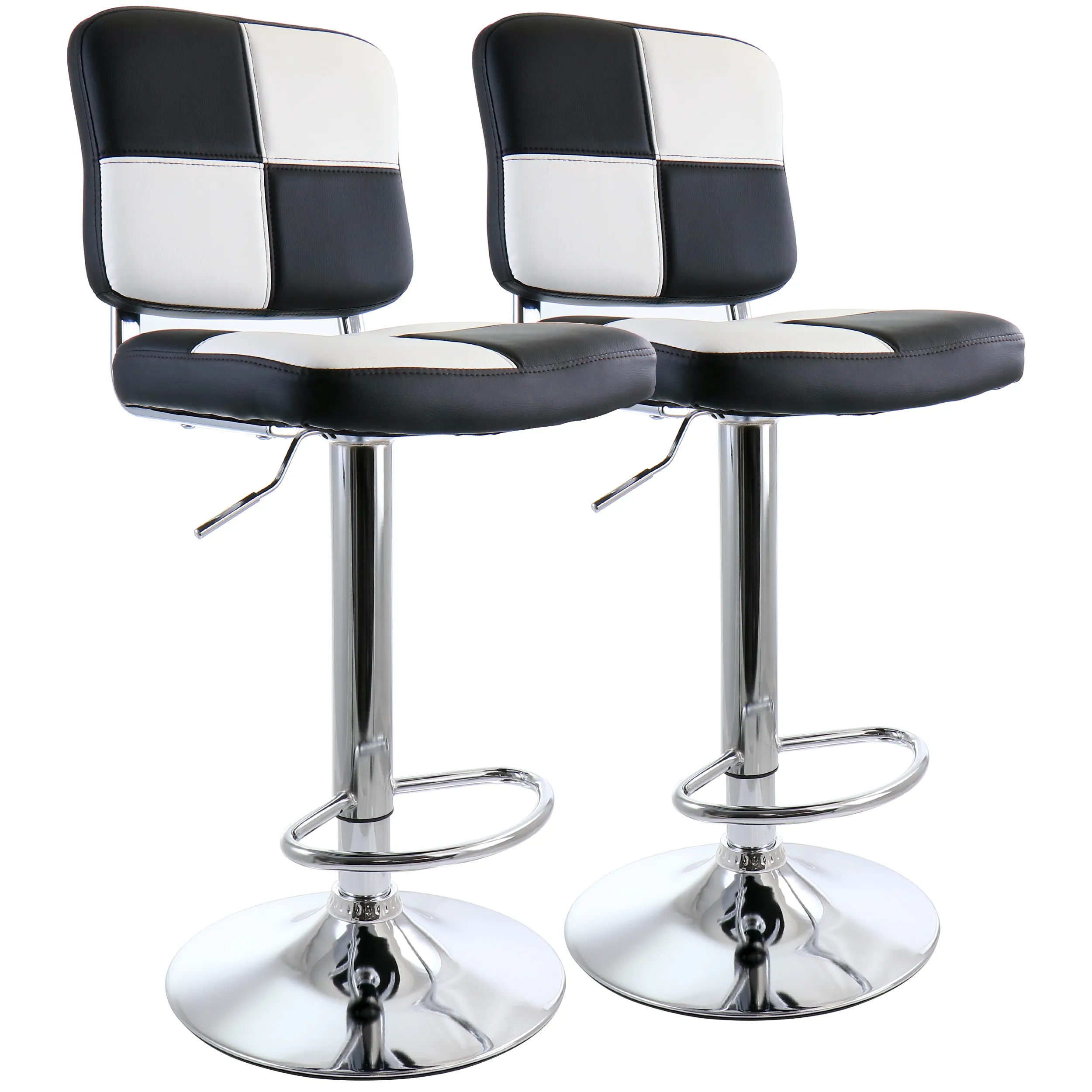 Elama ELM-743-BLK-WHT 2 Piece Adjustable Faux Leather Bar Stool In Bla