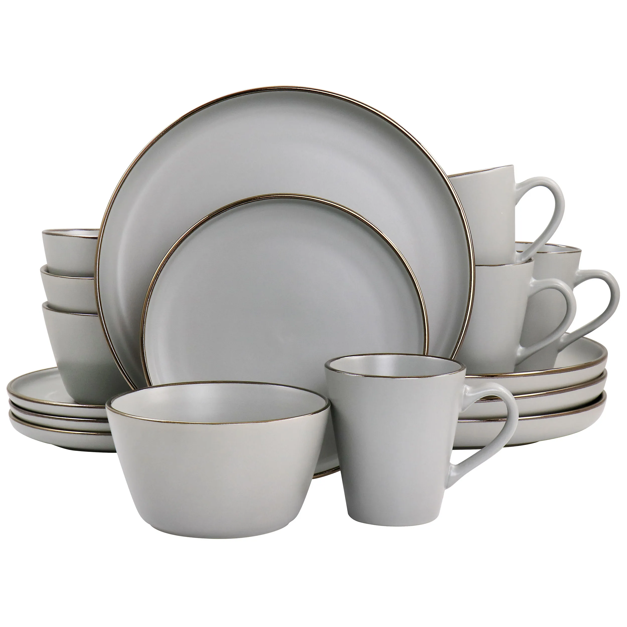 Elama ELM-LOUIS16 Louis 16-piece Stoneware Dinnerware Set - Slate  Gol