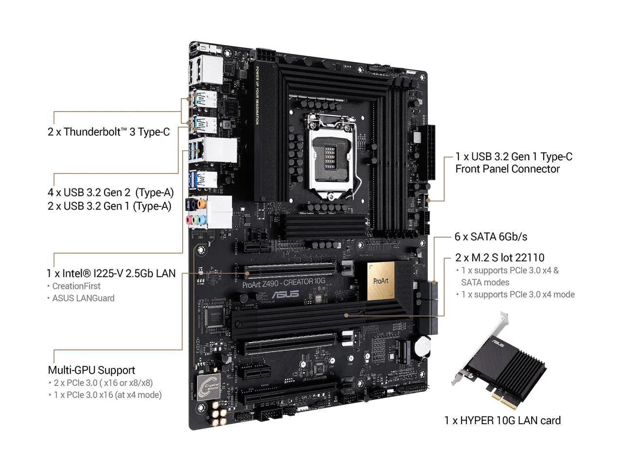 Asus 90MB14E0-M0AAY0 Proart Z490-creator 10g Intel Z490 Lga 1200 Atx C