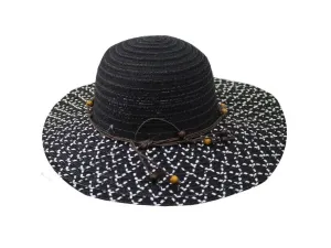 Bulk GA049 Adult Fashion Woven Sun Hat With Beads And Chin Strap