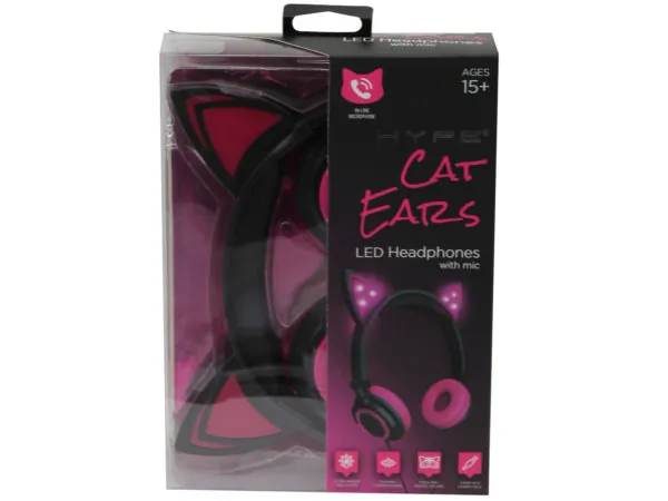 Bulk AB844 Hype Cat Ear Led Headphones With Mic In Pink