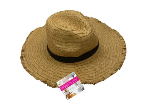 Bulk Buys Stylish Adult Straw Hat with Fringe and Ribbon