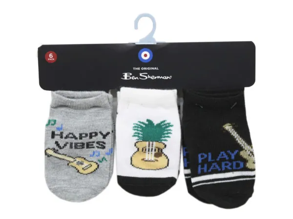 Bulk AC539 Ben Sherman 6 Pack Baby Guitar Themed Socks For Ages 2-4 Ye