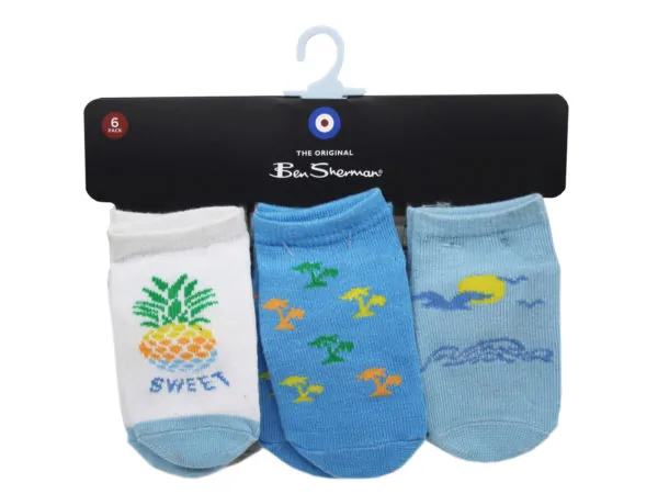 Bulk AC553 Ben Sherman 6 Pack Baby Tropical Themed Socks For Ages 12-2