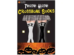 Bulk Buys Reversible Thigh High Socks - White/Black &
