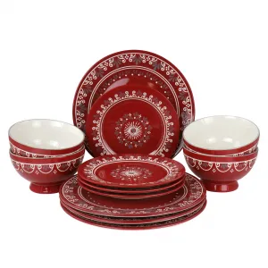 Gibson 127285.12 Elite Coloma 12 Piece Stoneware Dinnerware Set In Red