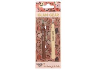 Bulk AC828 Glam Gear Slant And Point Tweezers Set In Bown And Cream