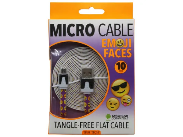 Bulk AC467 True Tech 10 Foot Printed Emjoi Micro Usb Cable