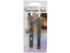 Bulk HF102 2 Pack Angled Beauty Eyebrow Tweezer Set