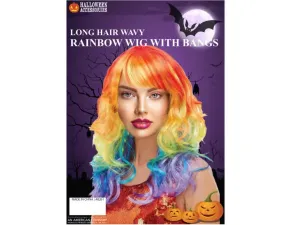 Bulk AB261 Long Hair Wavy Rainbow Wig With Side Bangs