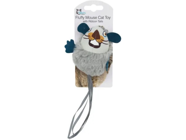 Bulk DI531 Fluffy Mouse Cat Toy With Ribbon Tails