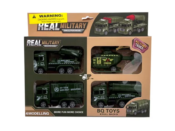 Bulk GH892 4 Pack Pull Back Toy Army Truck And Helicopter Assortment