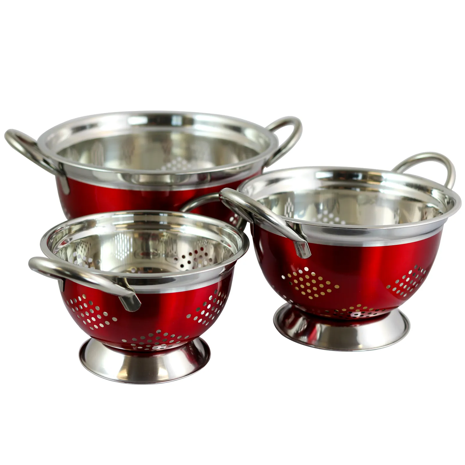 Oster 109496.03 Metaline 3-pack Asian Colander Set, Metallic Red