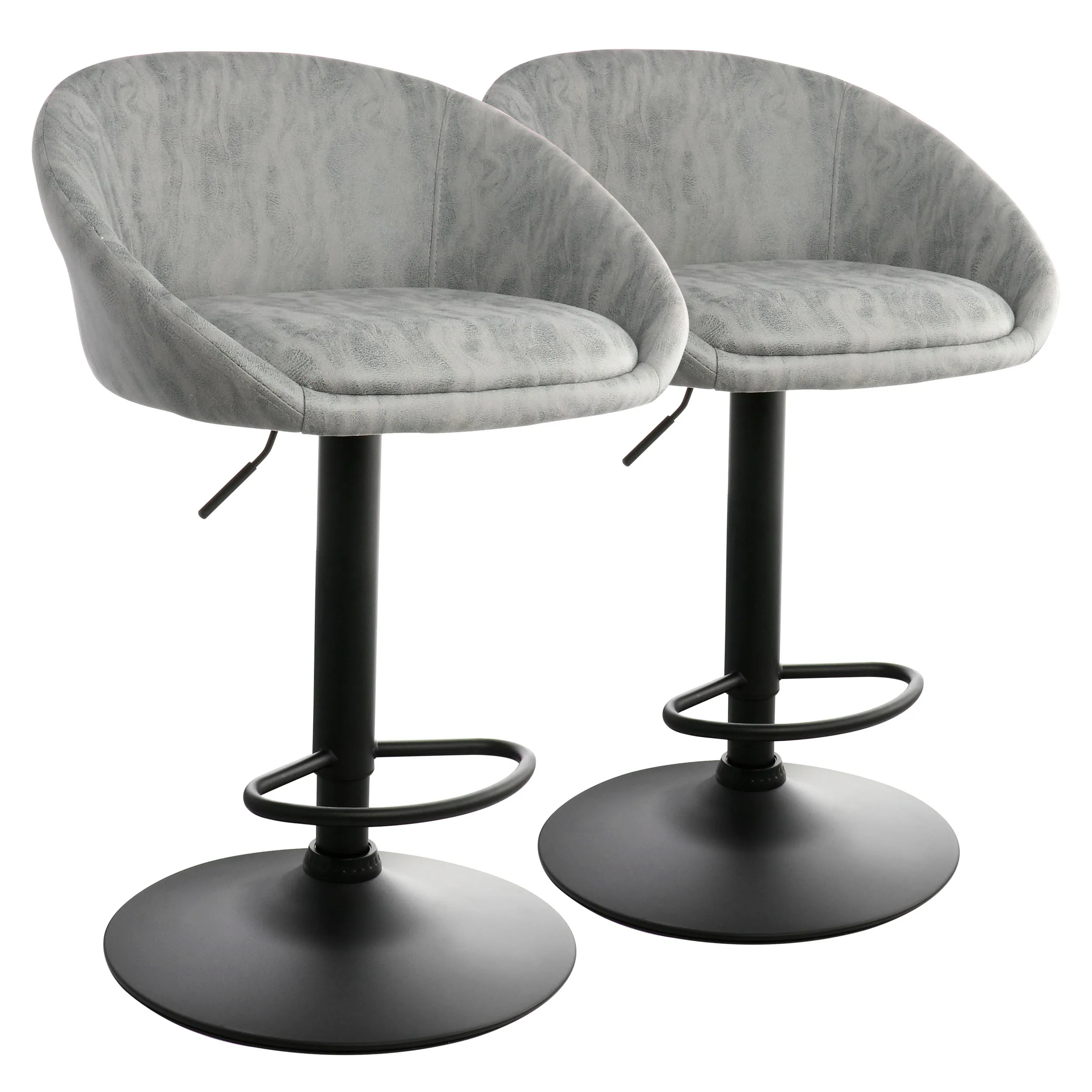 Elama ELM-281-GREY Modern Gray Adjustable Bar Stool Set With Black Bas