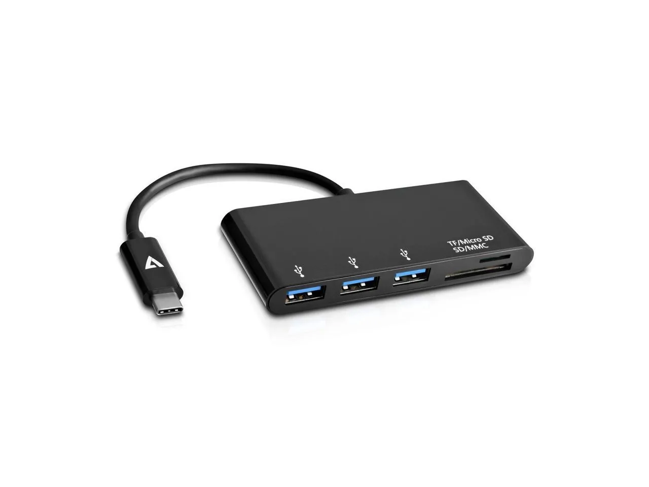 V7 V7UC3U-HUB-BLK 5-in-1 Usb-c Hub With 3 Usb 3.1, Sd  Micro Sd Slots