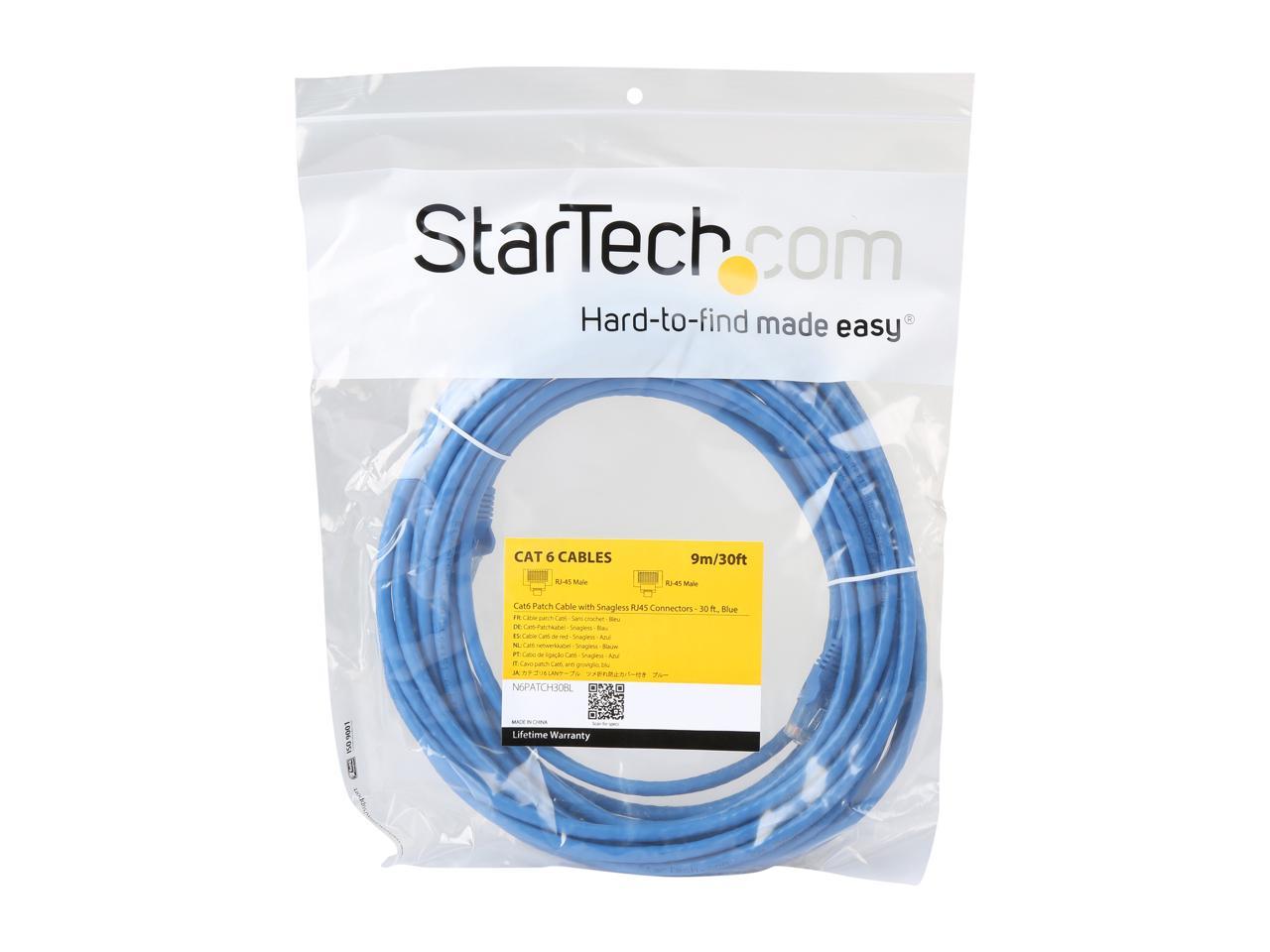 Startech N6PATCH30BL 30ft Blue Cat6 Ethernet Cable Delivers Multi Giga