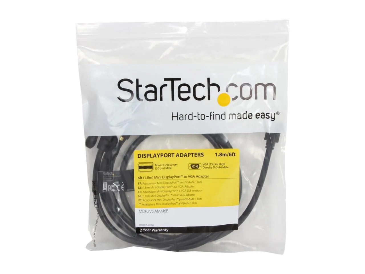 Startech MDP2VGAMM6B 6ft Mini Displayport To Vga Adapter Cable