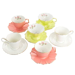 Meritage Elegant 12 Piece Ceramic Scalloped Cup & Saucer Set