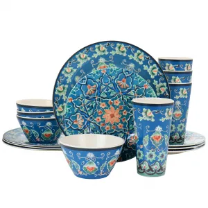 Gibson 130981.16 Home 16-piece Floral Melamine Dinnerware Set - Blue