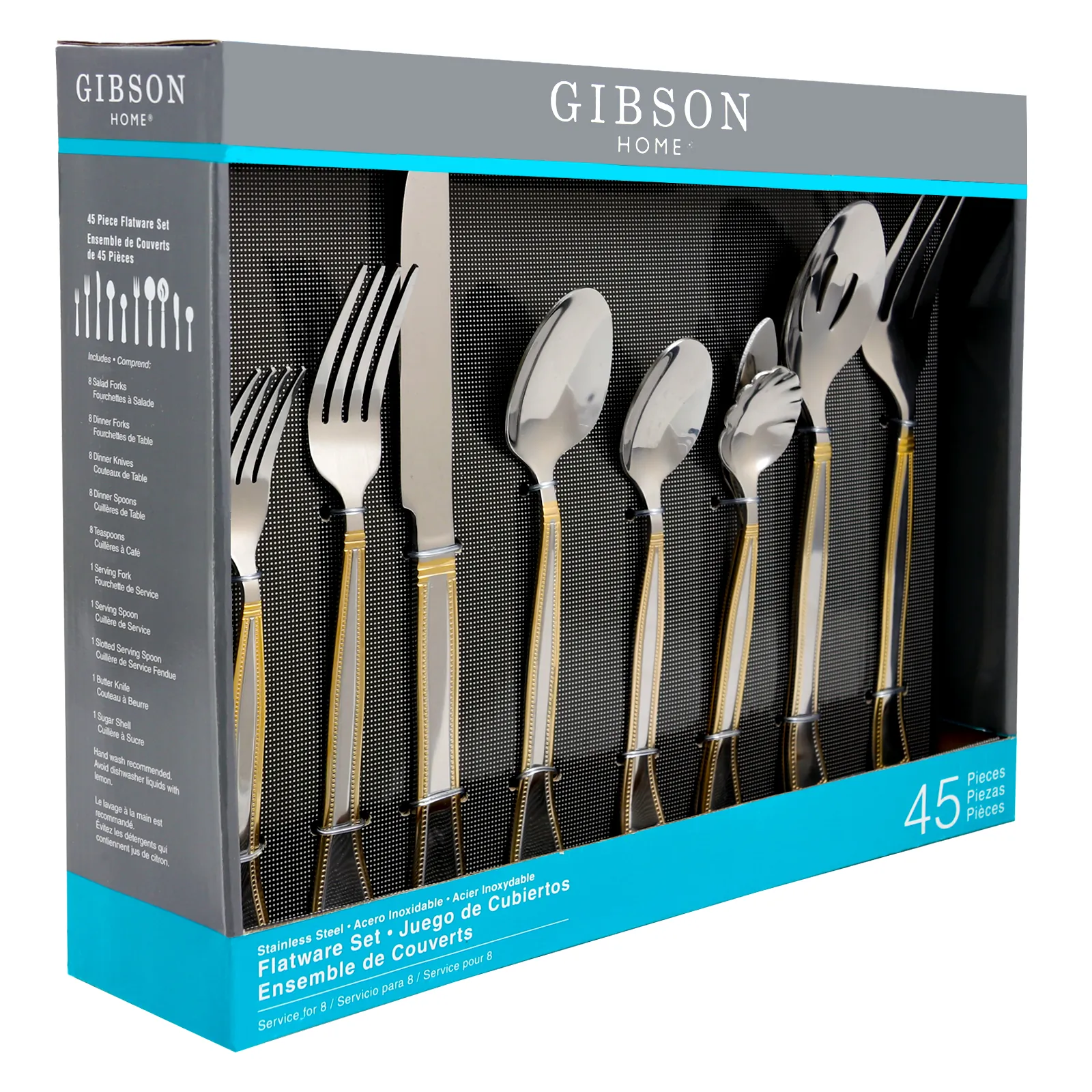 Gibson 112096.45 Home Grand Abby 45 Piece Stainless Steel Flatware Set