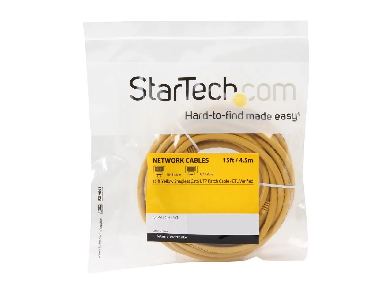 Startech N6PATCH15YL Cb  Cat6 Patch Cb W Snagless Rj45 Connectors 15ft