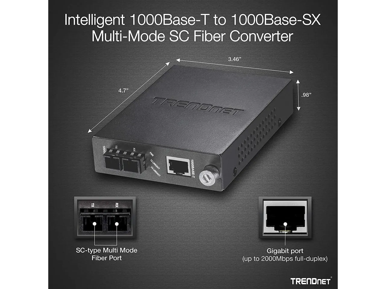 Trendnet TFC1000MSC Intelligent 1000base-t To 1000base-sx Multi-mode F