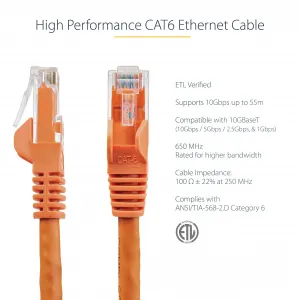 Startech N6PATCH100OR Cb  Cat6 Patch Cb W Snagless Rj45 Connectors 100