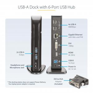 Startech USB3SDOCKHD Dual Monitor Docking Station With 6 Usb Ports And