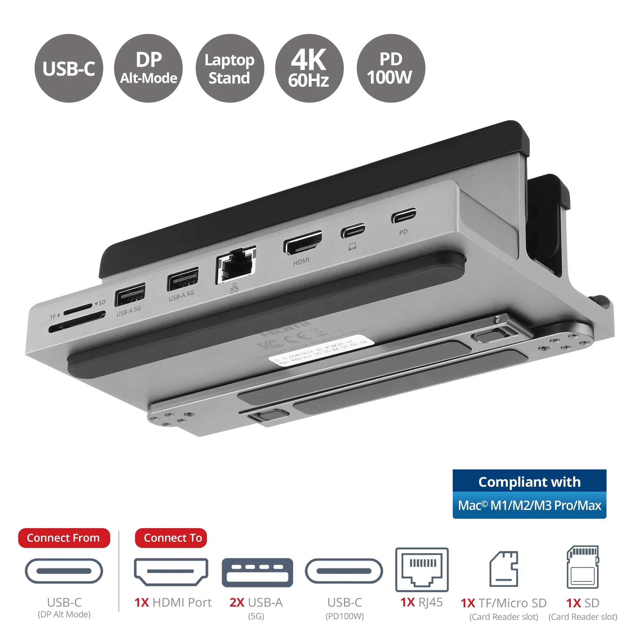 Siig CE-MTDK21-S1 Usb-c 4k Laptop Stand  Docking Station